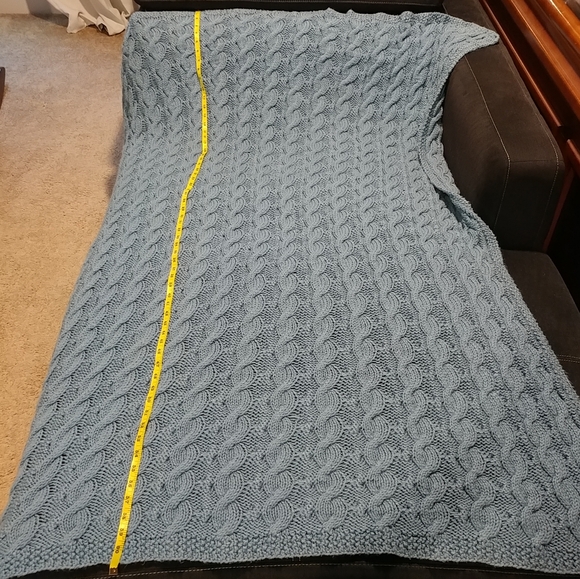 Vintage Hand Knit Blanket Crochet Cable Knit Blanket Large 61"×57" Blue Handmade - Picture 13 of 16